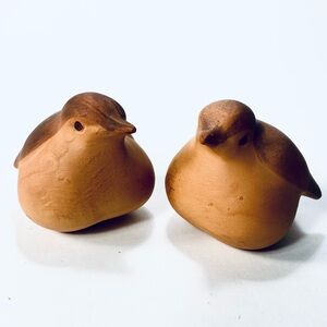 Pair of Two Terracotta Clay Birds or Chickadees